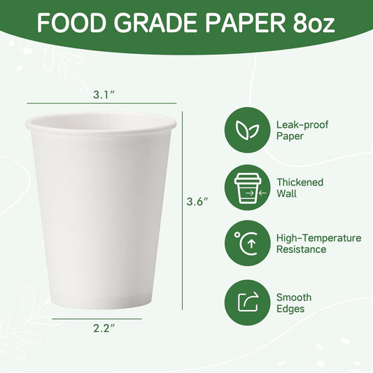 8 oz Coffee Cups, Recyclable Paper Cups 8 oz, White Coffee Cups
