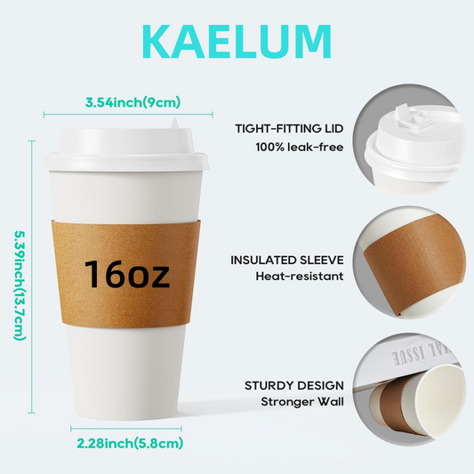 16 oz Paper Coffee Cups with Lids and Sleeves