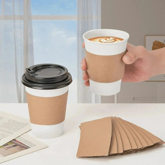 16 oz Blank Recyclable Paper Cups with Lids and Sleeves