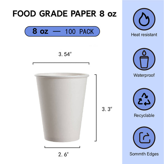 8oz Recyclable Coffee Cups with Lids 30 Pack,  [Customizable Logo/Picture/Text]