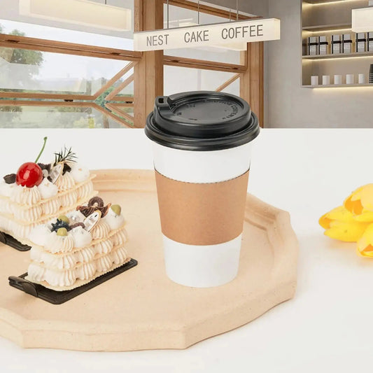 16 oz Blank Recyclable Paper Cups with Lids and Sleeves