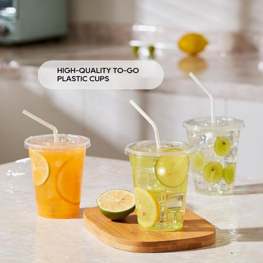 Coffee Cups with Flat Lids and Clear Straws, BPA Free Cup for Smoothie Juice Milkshake